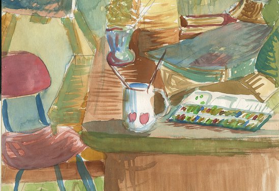 Uppstilling með málaragræjum