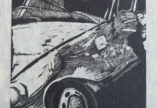 Ónýtur bíll. Dúkrista 1980.