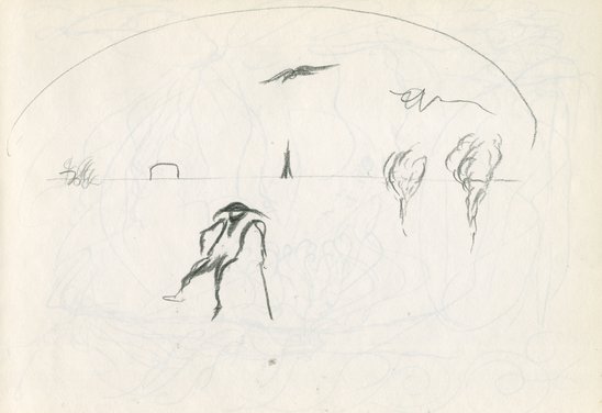 Ljóðræn fantasía. Maður gangandi við staf