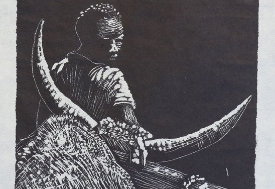 Maður með uxa. Dúkrista 1980.