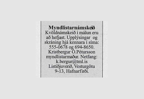 Kvöldnámskeið í málun, smáauglýsing