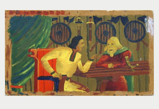 Njáll og Gunnar. Olía á masonít. Oil on masonit.