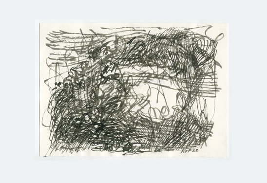 Improvisation 12.04.'20 nr.2. Ink on paper 15 x 21 cm.