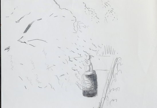 Í Hellisgerði. Blýantsteikning 23 sept. 1981.