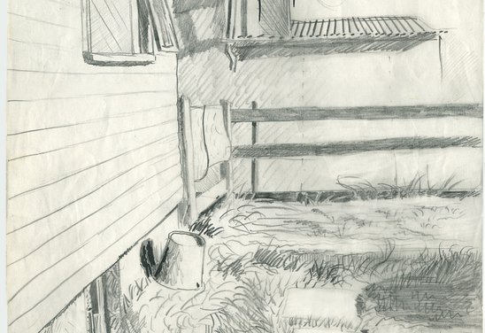 Lóðarmegin á Brunnstíg 5.