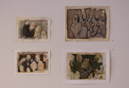 Verk 1 til 4 úr vatnslitaseríunni "Nefndin", í Edinborgarhúsinu 2018