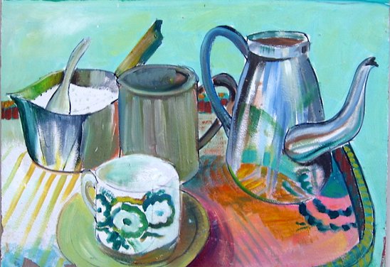 Uppstilling með kaffikönnu